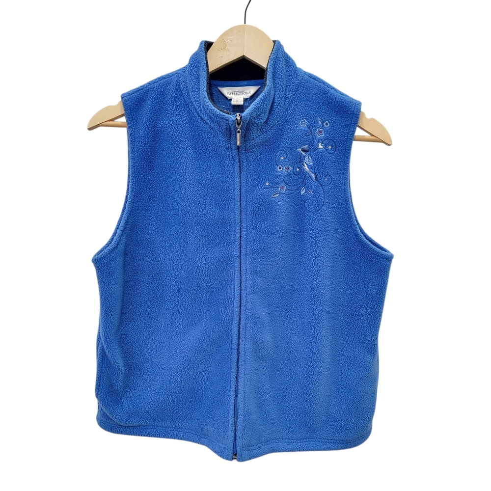Northern Reflections Fleece Vest Blue Bird Embroidery Cozy Warm Women’s M Petite